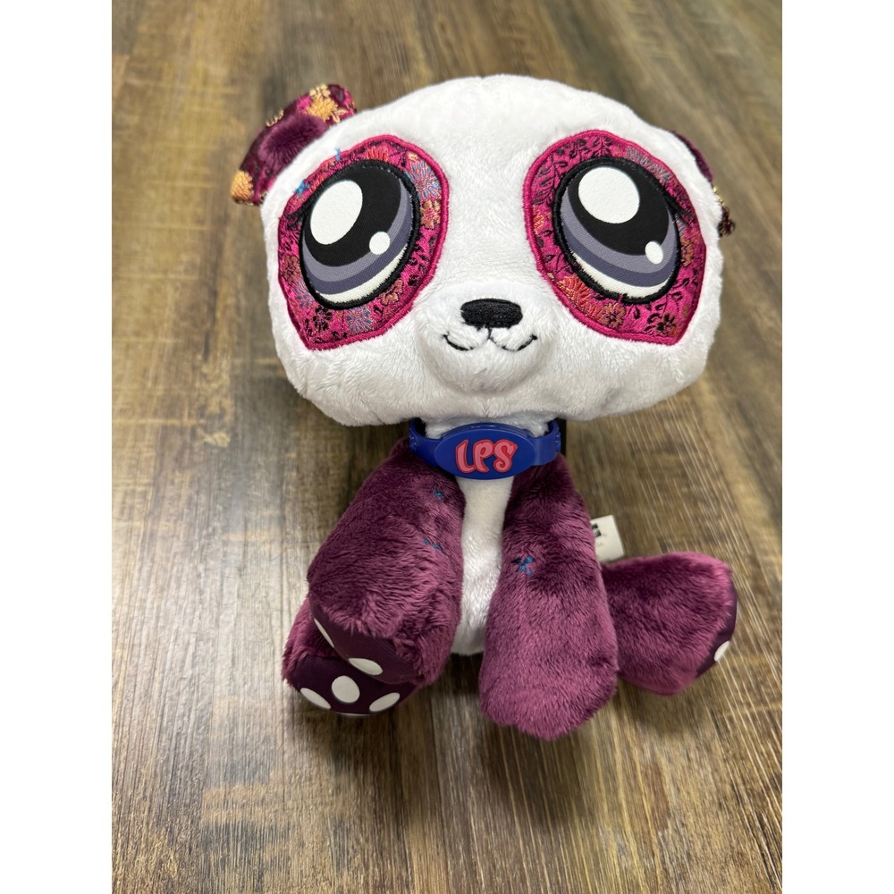 Hasbro Littlest Pet Shop Panda Plush Toy Purple White 7" Good Brocade Accents